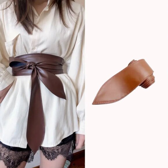 Wide Belt Camel Color Classic Obi Belt Tie Belt - Picture 3 of 8